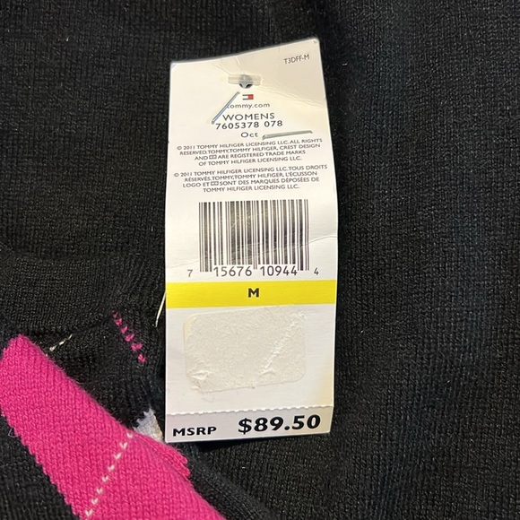 NWT Tommy Hilfiger Black, Magenta Pink and Light Grey Argyle Pattern Knee Length - Picture 5 of 6